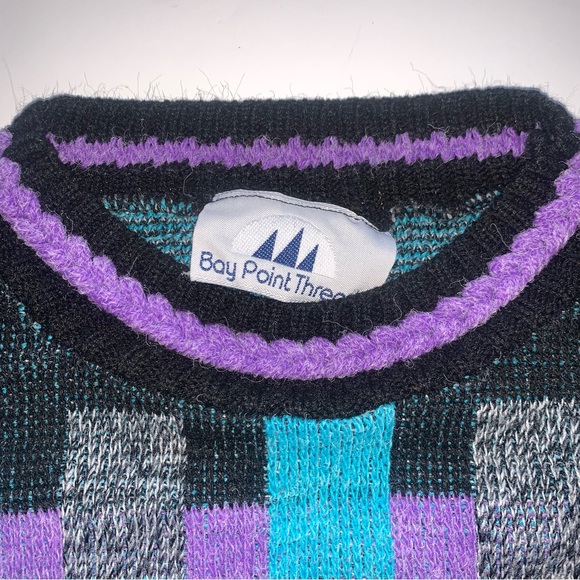 v i n t a g e :: Slouchy Bold Geometric Neon Grandpa Knit Sweater - Picture 7 of 14